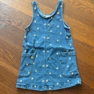 Hanna Andersson Blue Denim Dress with White Floral Embroidery